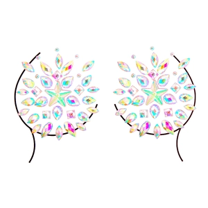 Iridescent rhinestone chest stickers for EDM festivals with stars and teardrop shapes
