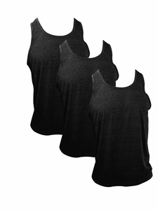 Three-pack of men's black sleeveless gym vests in premium breathable cotton fabric