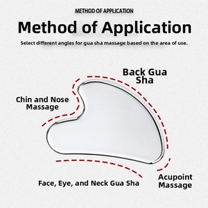 Detailed guide showing 304 stainless steel Gua Sha tool for facial V-line lifting and massage