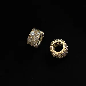 S925 sterling silver 14K gold necklace with pave-set zircon cylinder pendants