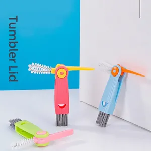Multi-functional 3-in-1 cup lid cleaning brush set with crevice and spiral bristle brush