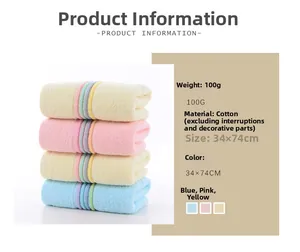 Detail showing 34x74cm 100g pure cotton towels with soft loops and striped patterns