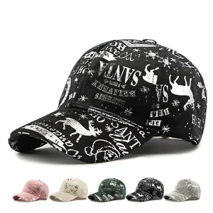 Casquette De Baseball De Noël Peluche Velours Polyester Impression Feuille Argent Père Noël Renne Réglable