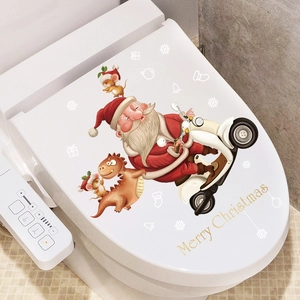 Removable Santa Claus Christmas toilet seat cover sticker with cartoon dinosaur and mice