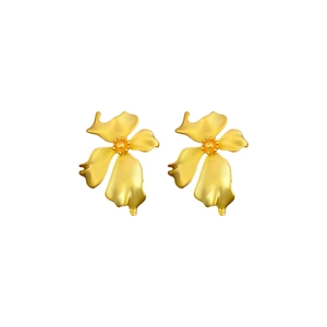 French vintage matte gold flower earrings with detailed textured center petals