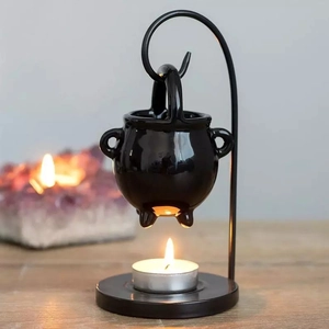 Hanging Cauldron Essential Oil Burner Ceramic Fragrance Wax Melt Warmer With Iron Rack Witch Soup Cup Decor