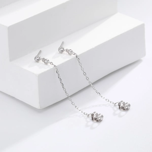 Boucles d'oreilles pendantes en argent S925 avec zircons ronds et longues chaînes glands