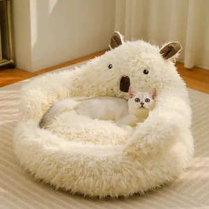 Alpaca Shaped Cat Bed Long Plush Soft Warm Pet Sofa For Small Dogs Anti-Slip Bottom Washable Animal Design Comfort Indoor
