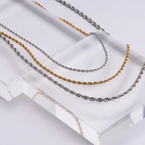 Polished stainless steel rope chain necklaces in gold and silver finish for men and women