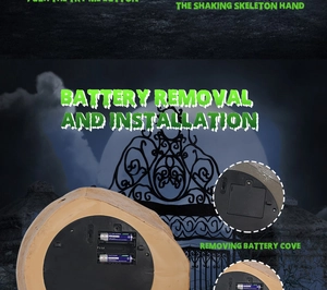 Close-up of the battery compartment for the shaking skeleton hand Halloween fruit bowl