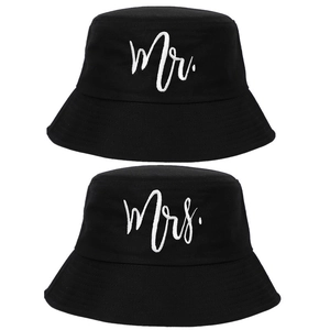Chapeau Bob Pur Coton Brodé Lettres Mr Mrs Protection Solaire Plein Air Voyage Décontracté Pour Couples Accessoire Lune Miel
