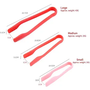 Three-piece plastic food tongs set for baking and salad, including three different sizes