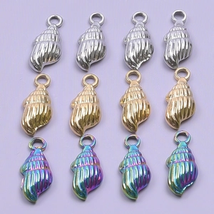 Set of 12 stainless steel conch shell charms in silver gold and rainbow plating for DIY
