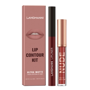 Langmanni matte liquid lipstick and lip liner set in nude shade for perfect lip contouring