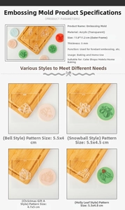 Detailansicht der 5 mm dicken Weihnachts-Prägeformen aus Acryl für Fondant-Bäckerei
