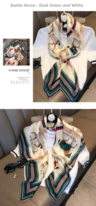 Detail of silk scarf featuring retro equestrian print with stirrups and horse patterns