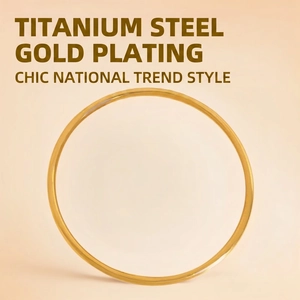 Minimalist Bangle Bracelet Titanium Steel Gold Plated Smooth Round Circle Versatile Jewelry For Women