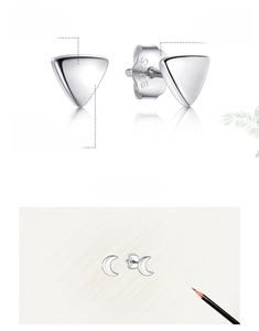 Macro detail of S925 sterling silver mini geometric stud earrings with polished finish