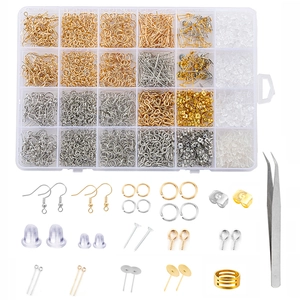 Kit de fabricación de joyas con ganchos plateados y dorados en caja organizadora