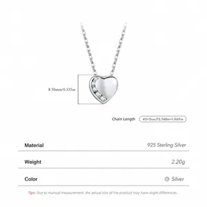 Collana a cuore in argento S925 minimalista con zirconi e catena regolabile 45cm