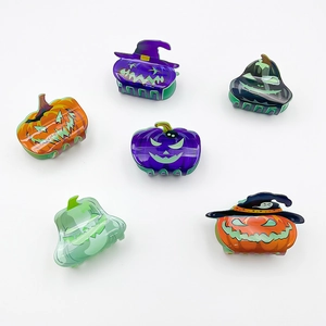 Set of 6 luminous Halloween hair clips featuring pumpkin, bat, and ghost designs