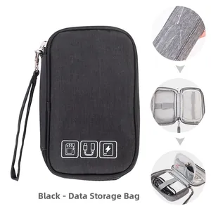 Waterproof portable digital organizer bag with mesh pockets and elastic cable straps