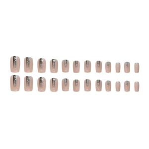 Pink gradient glitter press-on nails set with 24 pieces of square-oval fake nails