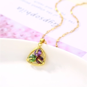 Triangular Hollow Pendant Necklace 18K Gold Plated Titanium Steel Colorful Zircon Stones For Women