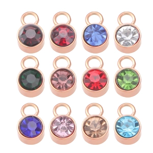 Round Birthstone Pendants For Jewelry Making 304 Stainless Steel Cubic Zirconia Charms DIY Necklace Bracelet Accessories