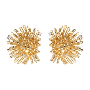S925 silver needle vintage firework stud earrings in gold finish with sparkling crystals