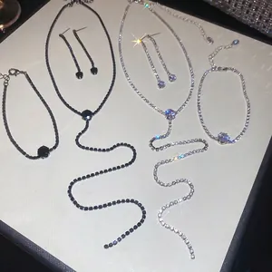 Elegant Y-Shape Tassel Necklace Earrings And Bracelet Rhinestone Copper With 925 Sterling Silver Earring Post Women