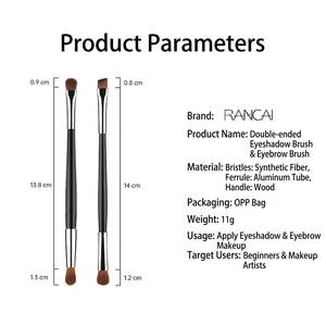 Dual-ended eyeshadow and eyebrow makeup brushes with natural wood handles and fiber bristles