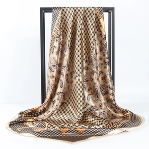 Square Scarf Satin Polyester Paisley Houndstooth Print Vintage Elegant Hair Wrap Neck Kerchief For Women Lady Fashion