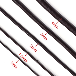 Black round cowhide leather cords for DIY jewelry making in five different size diameters