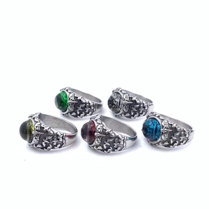 Vintage Gothic bat devil eye stainless steel rings with colorful gemstones and relief detail