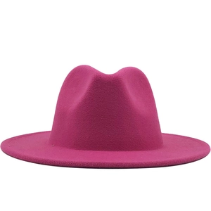 Fuchsia fedora hat with wide flat brim made of elegant wool felt for men and women