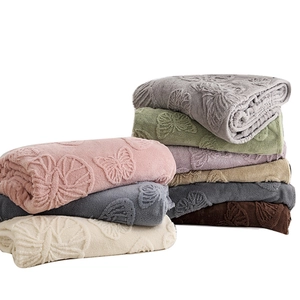 Thick flannel fleece blanket with embossed butterfly jacquard pattern in multiple colors
