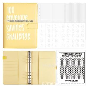 Detail view of the A6 budget binder with numbered tracking sheets for 100 envelope challenge