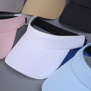 Close-up of colorful sport sun visors featuring breathable mesh and flexible bands