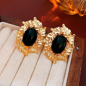 Vintage Barock Ohrringe Mit Silbernem Stecker Goldlegierung Blattstruktur Palaststil Retro Schmuck