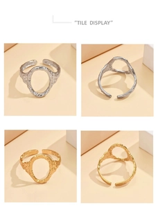 Detail tile display of gold and silver hammered oval hollow adjustable steel rings