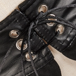 Korsettgürtel aus schwarzem Leder im französischen Design mit Schnürung und Ösen