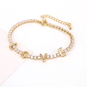 Elegant gold-tone LOVE bracelet with micro-paved zircons on a minimal split background