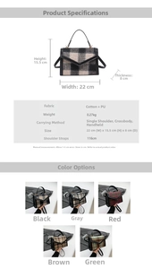 Spécifications de taille du sac bandoulière à carreaux avec dimensions et matériaux