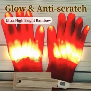 Colorful LED glowing gloves made of red knit fabric for stage performances and parties