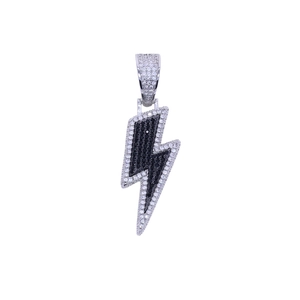 Pendentif éclair hip hop argenté serti de zircons noirs et blancs brillants