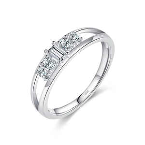 S925 sterling silver double-layer ring with baguette-cut and round zircon stones