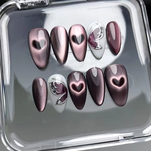 Faux Ongles Press On Nails Amande Stiletto Effet Oeil De Chat Coeur Papillon 3D Design Manucure Mode