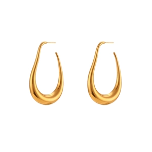 Minimalist 18K gold plated hollow curved U-shaped hoop earrings on white background