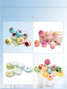 Detailed grid of bath salt balls, shower steamers, and gift sets in various shapes